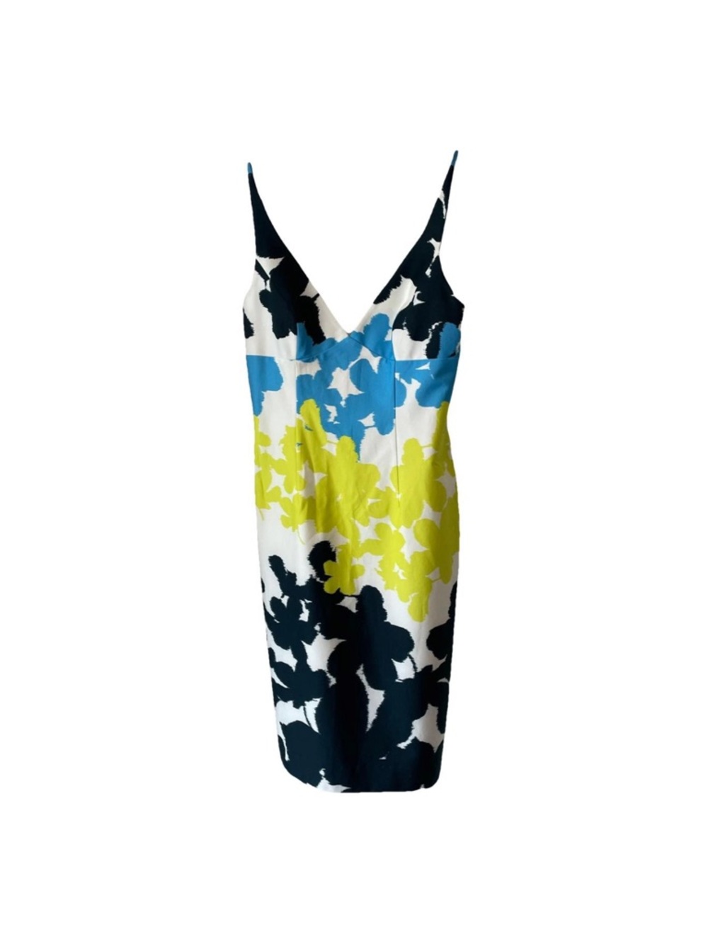 Milly Floral V-Neck Midi Dress in Blue, Lime & Black. Beautifully made!